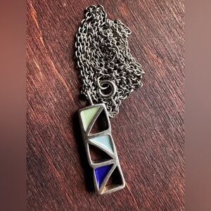Silver 925 Pendant Necklace with Green, Light Blue & Blue Enamel